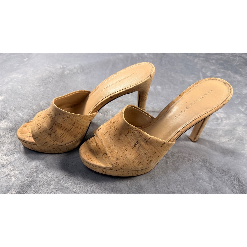 Veronica Beard Cork Platform Mule Sandals Natural Tan Stiletto Heels Womens 10M - Picture 2 of 7